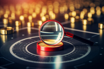 Magnifying glass on target. Business concept. 3D Rendering - obrazy, fototapety, plakaty