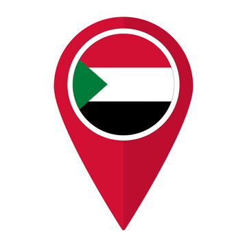 Sudan flag on map pinpoint icon isolated. Flag of Sudan