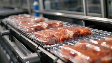 Conveyor Belt Food.Factory for the production of food from meat.Production line