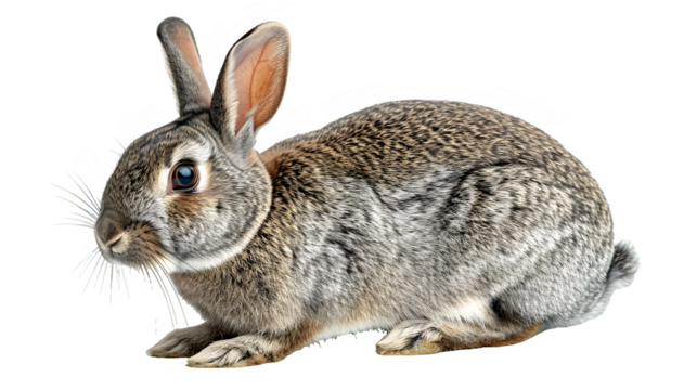 Soft Elegance: Fluffy Rabbit with Detailed Fur on Transparent Background