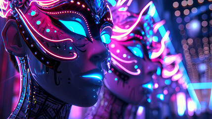 Futuristic masks with neon lights