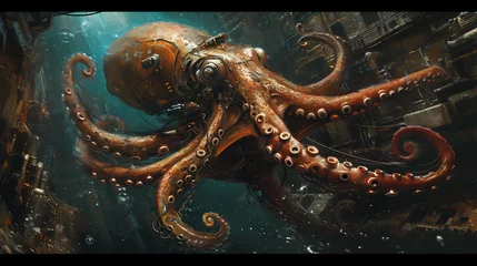 Foto op Plexiglas mechanical squid roams the depths © Asep