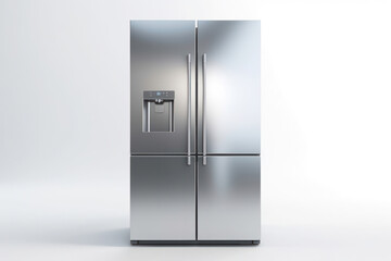 Modern Kitchen Appliance: Stainless Steel Refrigerator, Cool and Fresh, Isolated on White Background
