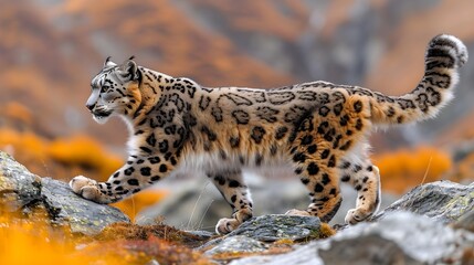 Mountain Majesty: Elusive Snow Leopard on Rocky Terrain