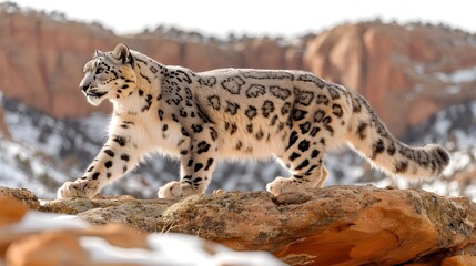 Mountain Majesty: Elusive Snow Leopard on Rocky Terrain