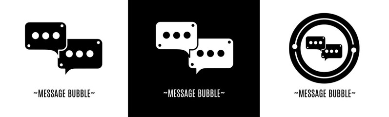 Message bubble logo set. Collection of black and white logos. Stock vector.