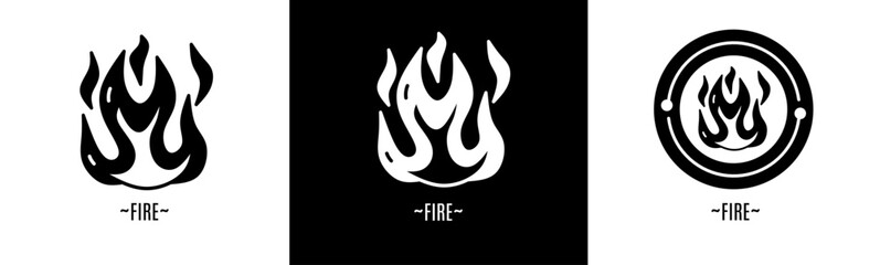 Fire logo set. Collection of black and white logos. Stock vector.