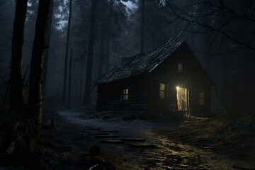 Abandoned Forest Cabin Shadows Shadows cast on