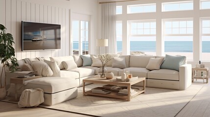 Fototapeta na wymiar Modern living room interior inspired by scandinavian elegance 