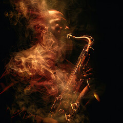 Obraz premium Soulful Tunes: Double Exposure of a Jazz Musician