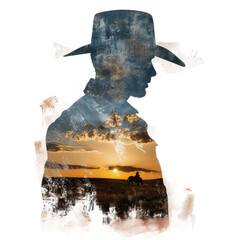 Wild West Wanderer: Double Exposure Cowboy Drawing