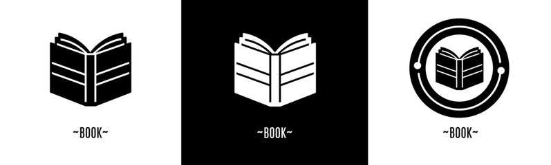Book logo set. Collection of black and white logos. Stock vector.