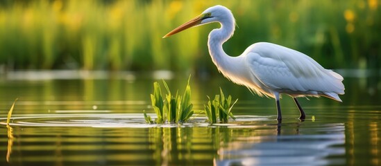 Obraz premium Wildlife photo of a majestic white bird in calm Danube Delta waters.