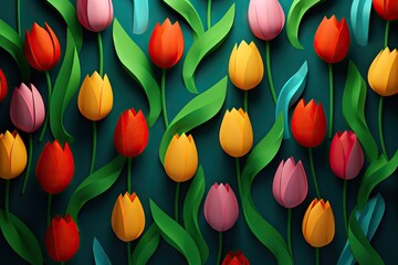 Fototapeta na wymiar Bouquet of bright colorful tulips. Tulip flowers meadow, spring nature background. Women's, Valentines and Mother's Day, Easter. Floral backdrop for design greeting card, banner, flyer