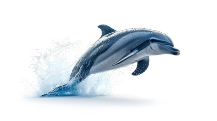 Obraz premium Joyful Leap: Dolphin Jumping Out of Water Isolated on White Background