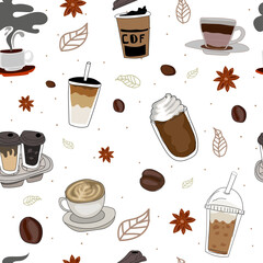 Coffee seamless pattern background.