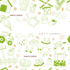 Hand drawn farm seamless pattern background.
