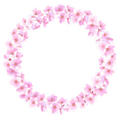桜　リース　フレーム　飾り枠　素材　丸　和　見出し　飾り罫　おしゃれ　入学　卒業　ひなまつり　ひな祭り　お花見　白バック　透過
