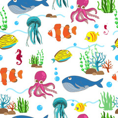 Sea animal seamless pattern background.