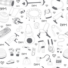 Naklejka premium Hand drawn fitness seamless pattern background.