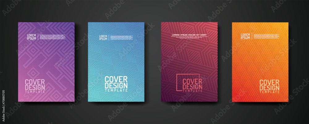 Poster set cover design template with geometric lines textured pattern background and dynamic gradation col