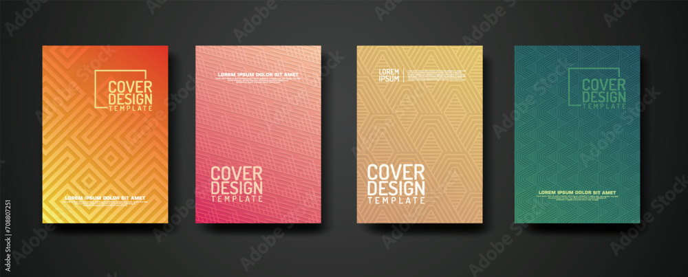 Poster set cover design template with geometric lines textured pattern background and dynamic gradation col