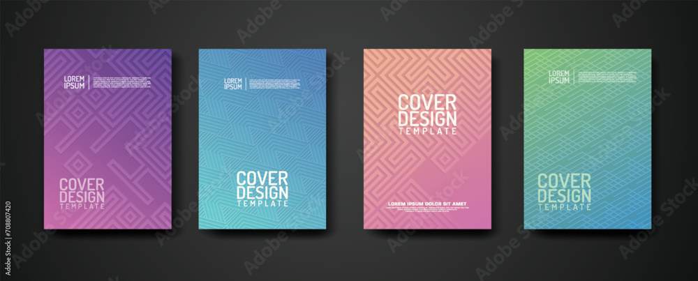 Poster set cover design template with geometric lines textured pattern background and dynamic gradation col