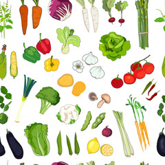 Vegetable seamless pattern background. Vector illustration.