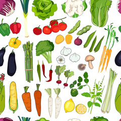 Vegetable seamless pattern background. Vector illustration.
