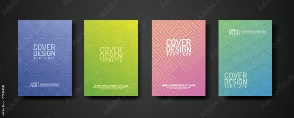 Poster set cover design template with geometric lines textured pattern background and dynamic gradation col