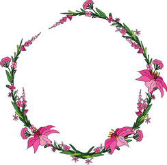 Beautiful flower wreath illustration on transparent background.