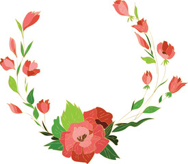 Beautiful flower wreath illustration on transparent background.