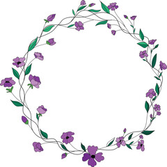 Beautiful flower wreath illustration on transparent background.