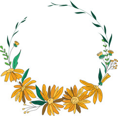 Naklejka premium Beautiful flower wreath illustration on transparent background.
