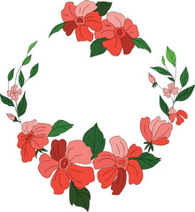 Beautiful flower wreath illustration on transparent background.