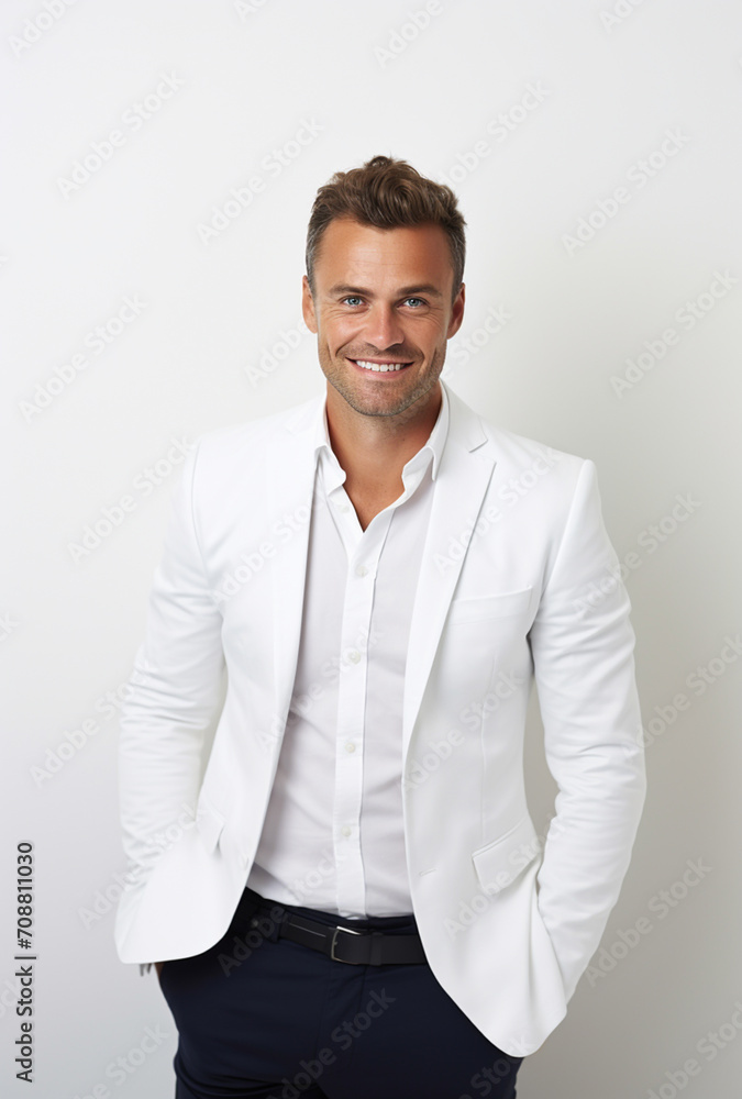 Wall mural happy smile businessman on a white background in the studio, white business professional. for art te