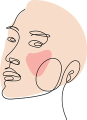One line drawing face illustration on transparent background.
