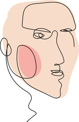 One line drawing face illustration on transparent background.
