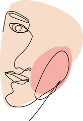 One line drawing face illustration on transparent background.

