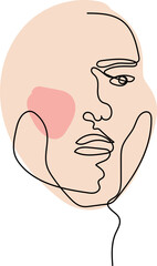 One line drawing face illustration on transparent background.
