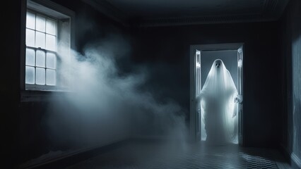 scary ghost in a haunted house with dark atmosphere