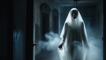 scary ghost in a haunted house with dark atmosphere