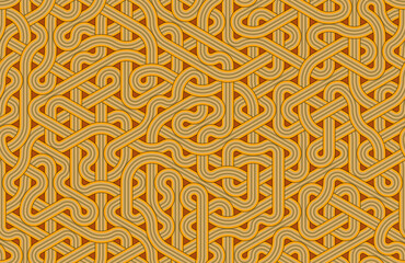 Wavy tangled lines seamless pattern. Retro brown, orange colors. Hexagonal Truchet, creative coding computational design.