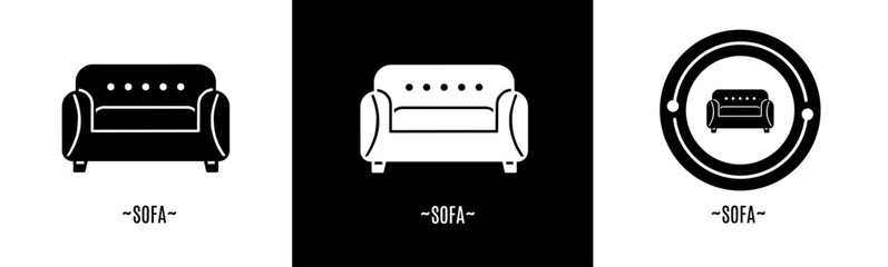 Sofa logo set. Collection of black and white logos. Stock vector.