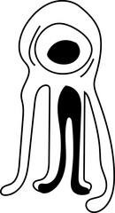 Hand drawn alien illustration on transparent background.
