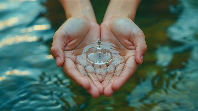 Clean Water Drop: World Water Day Campaign Hands delicately holding a pristine water drop, symbolizing the importance of clean water and participation in World Water Day initiatives