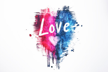 heart shape and love text in watercolor style on white background for love and valentine's day concept