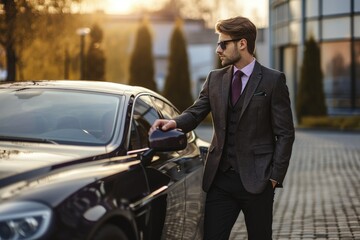 Fototapeta na wymiar Businessman near luxury car, man in suit