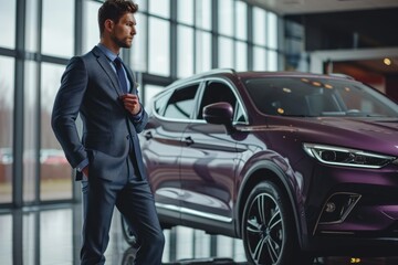Businessman near luxury car, man in suit