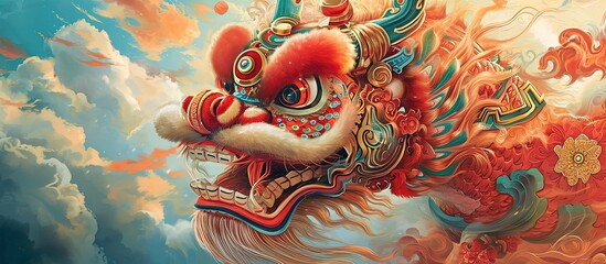 Obraz premium Chinese new year card with dragon